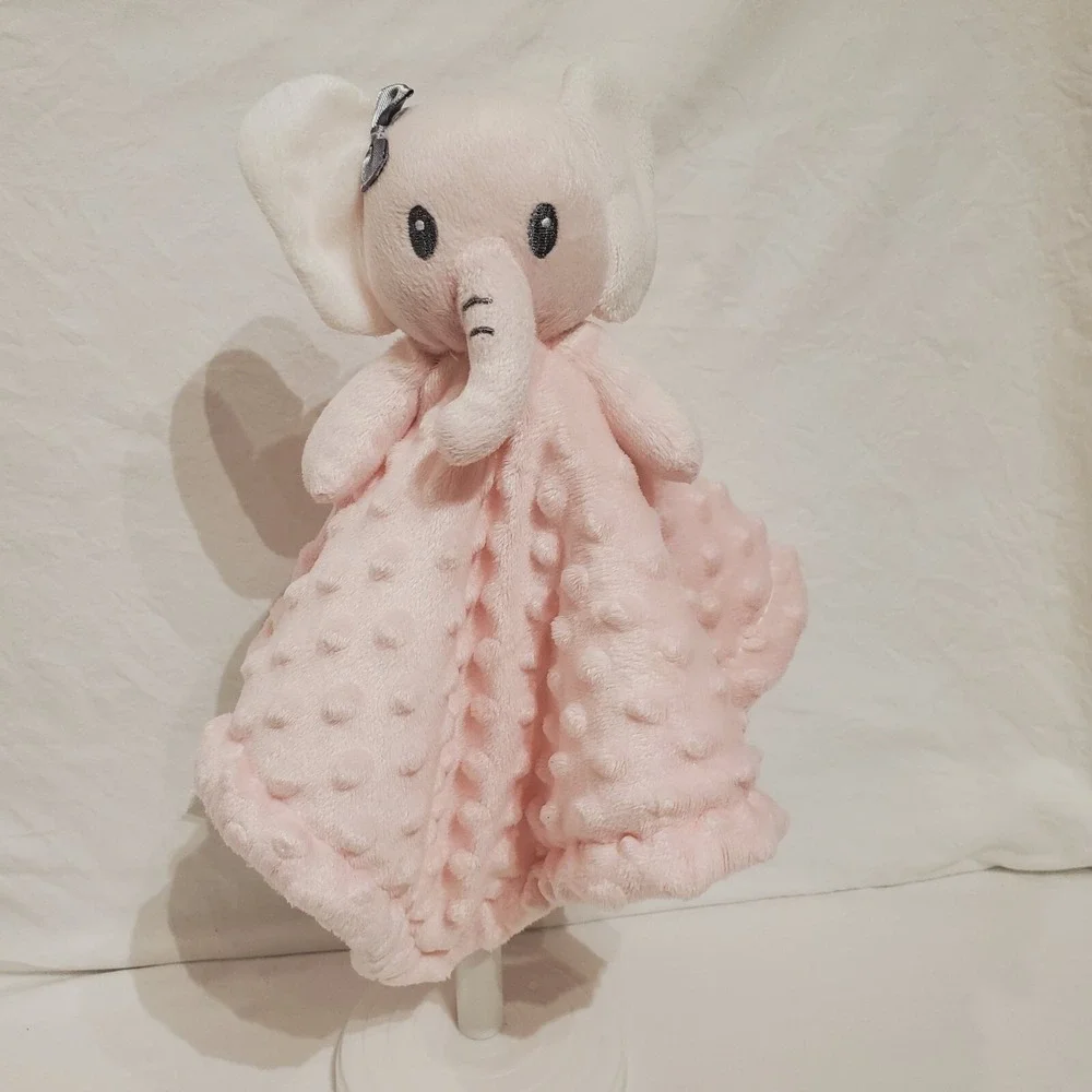 SL Home Pink Minky Dot Elephant Baby Plush Lovey Security Blanket Gray Bow‎